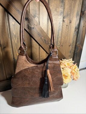 Espe Classic Brown Faux Leather Shoulder Bag with Dual Tassels